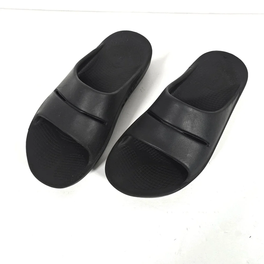 OOFOS OOahh Recovery Slides M7/W9 Black Comfort Sandals Supportive Slip On